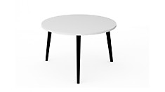 Стол журнальный белый Смарт с круглой столешницей на устойчивых тёмных опорах из натурального дерева